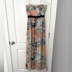 Elegant Strapless Maxi Dress - Multicolor